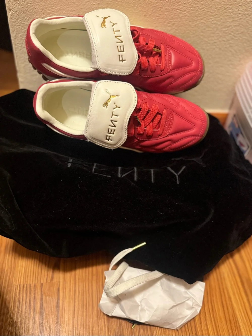 FENTY Red & White Women's Sneakers with Gold Logo Detail